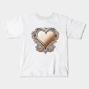 Elegant Bronze Heart with Floral Ornament Design No. 699 Kids T-Shirt